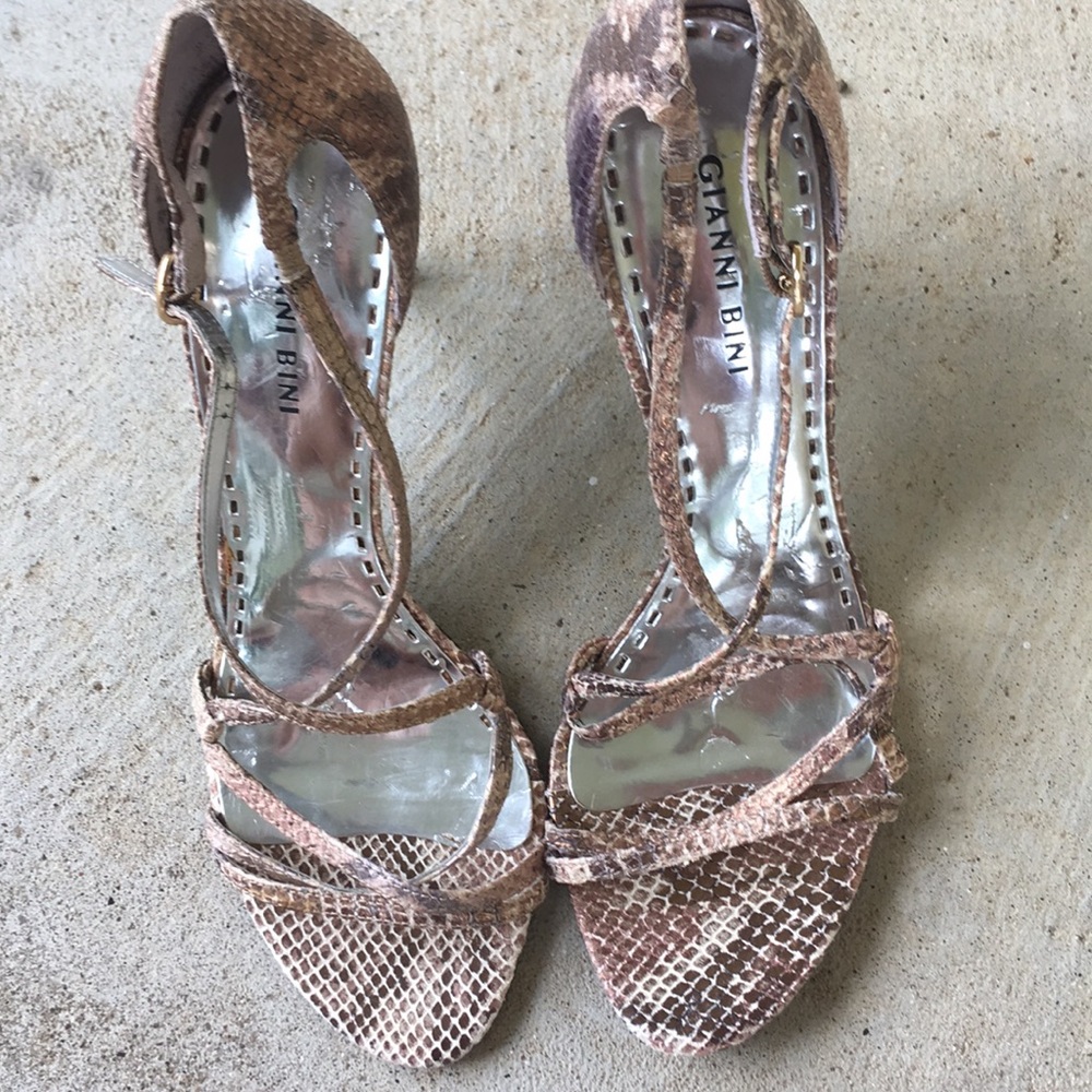 gianni bini shoes leather shoes strap sandal heels snake size 10 heel
